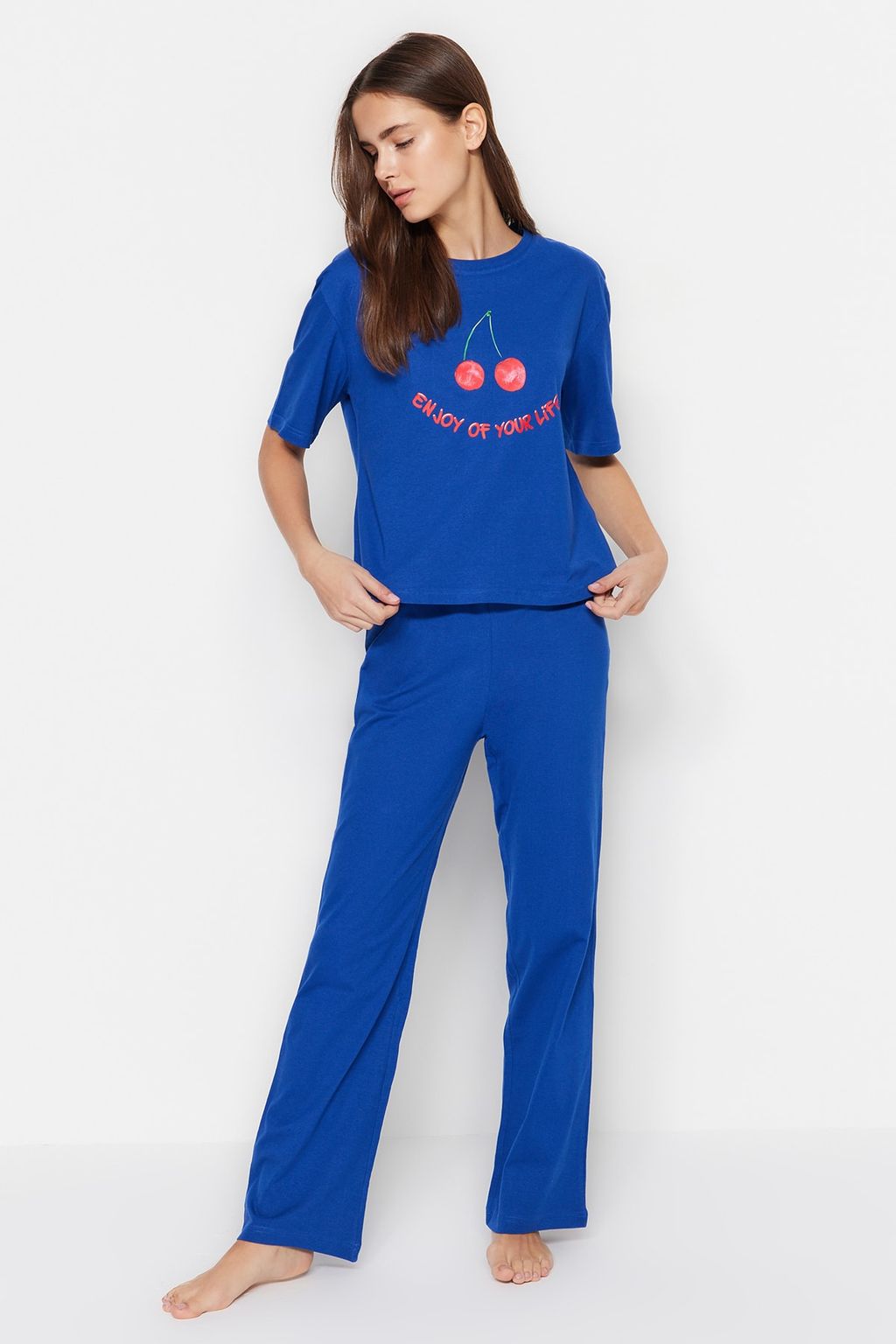 Trendyolmilla Lila %100 Pamuklu Eglenceli Bask?l? T-shirt-Pantolon Orme Pijama Tak?m? THMSS23PT00134 фото 16