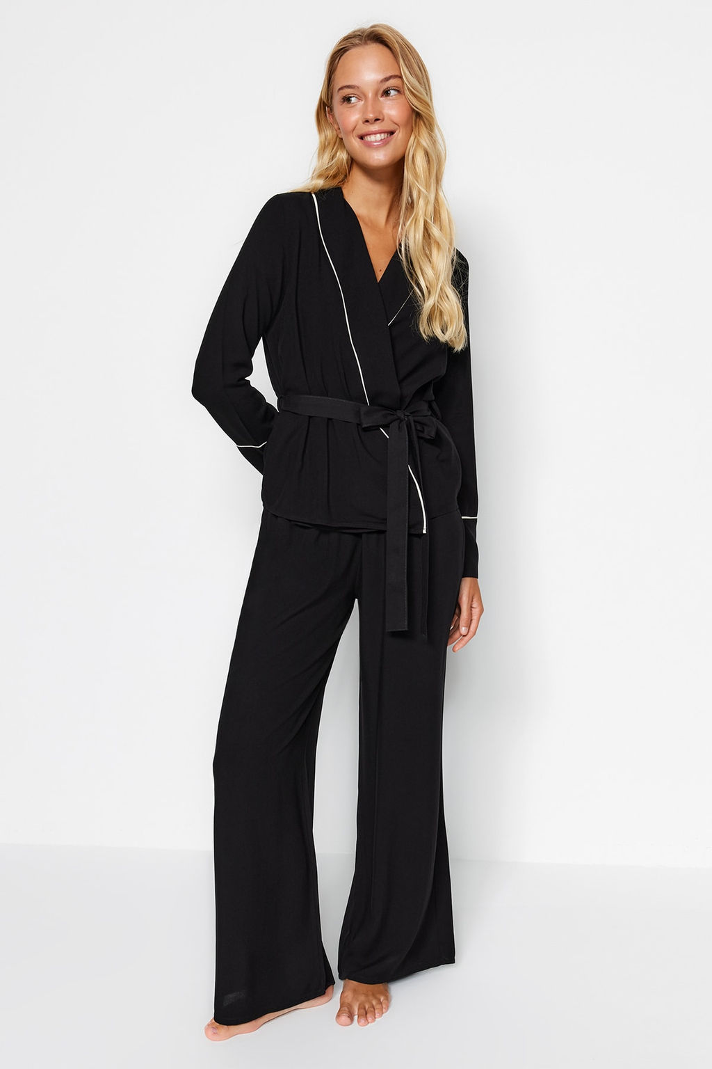 Trendyolmilla Bej Kusakl? Biye Detayl? Kruvaze Viskon Hamile Dokuma Pijama Tak?m? THMAW22PT1109  фото 12