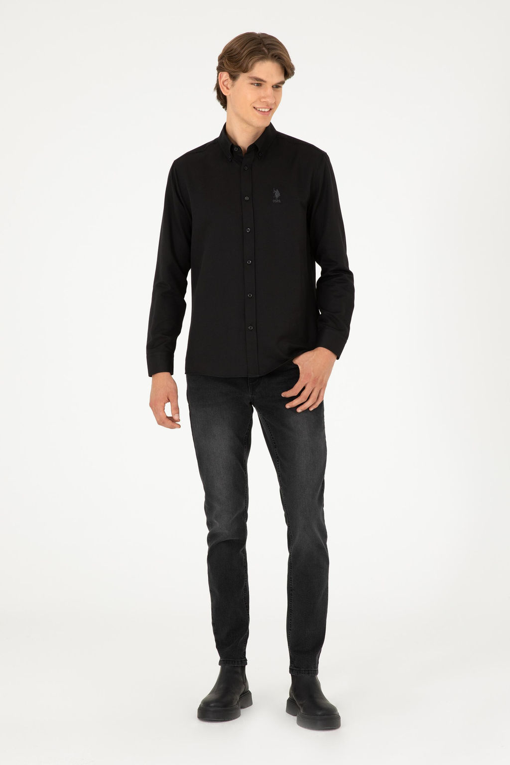 Мужская черная базовая рубашка с длинным рукавом - U.s. polo assn фото 4