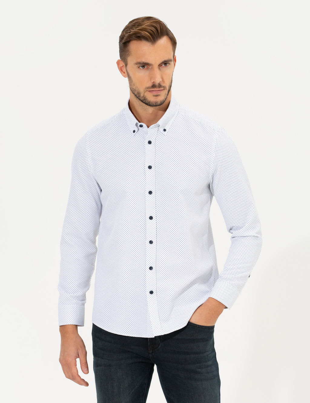 Lacivert Slim Fit Uzun Kollu G_mlek