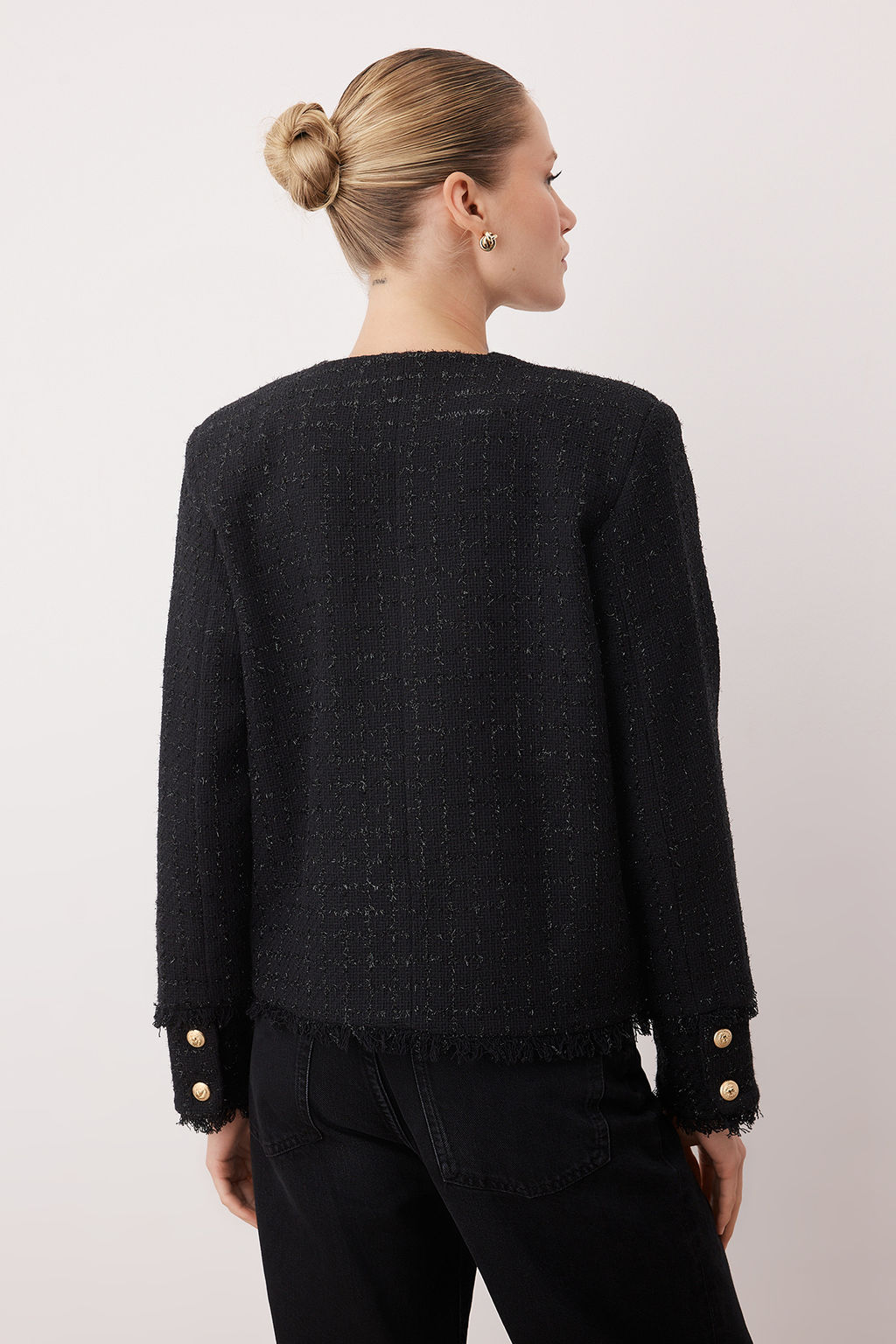 Siyah Simli Dokuma Tuvit Ceket TWOAW26CE00027 - Trendyolmilla фото 4