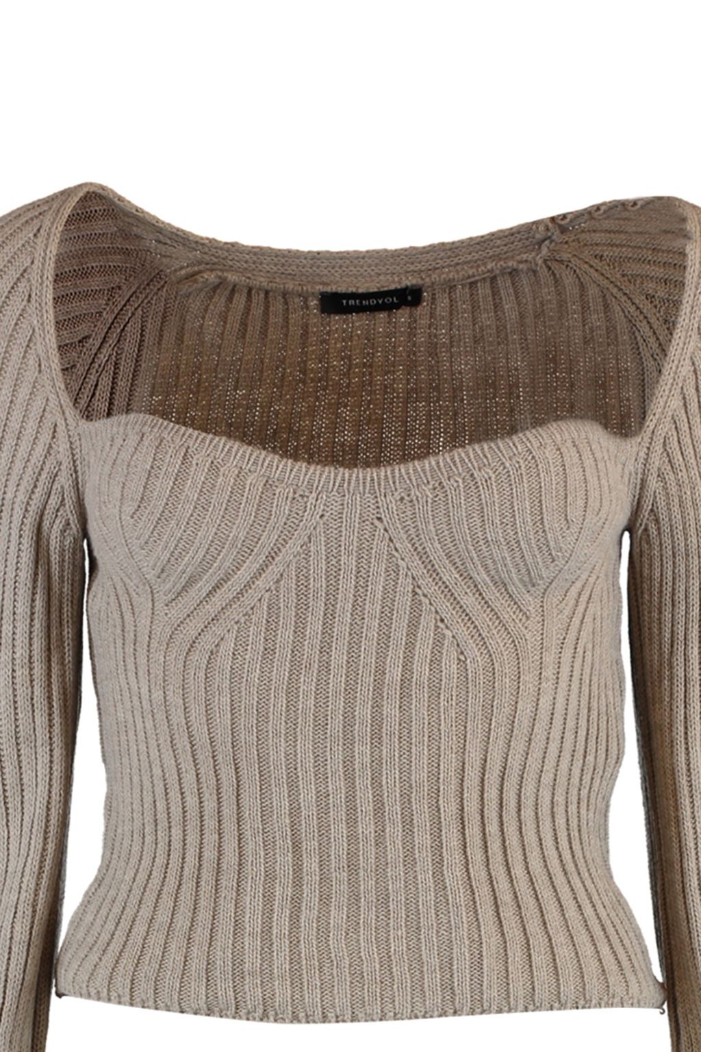 Vizon Crop Kalp Yaka Triko Kazak TWOAW22KZ1760