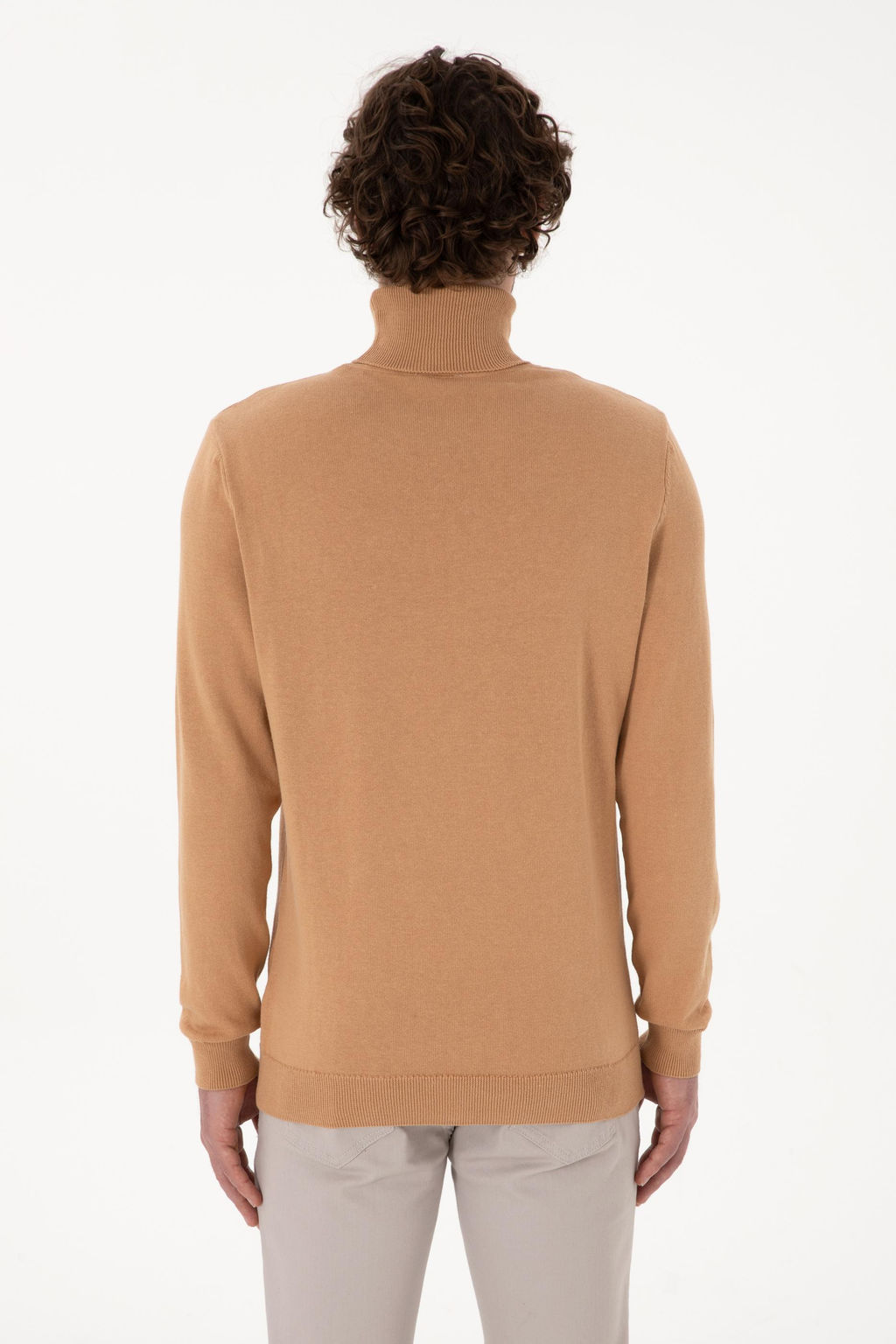 Erkek Slim Fit Bal_k__ Yaka Camel Melanj Basic Kazak - U.s. polo assn фото 5