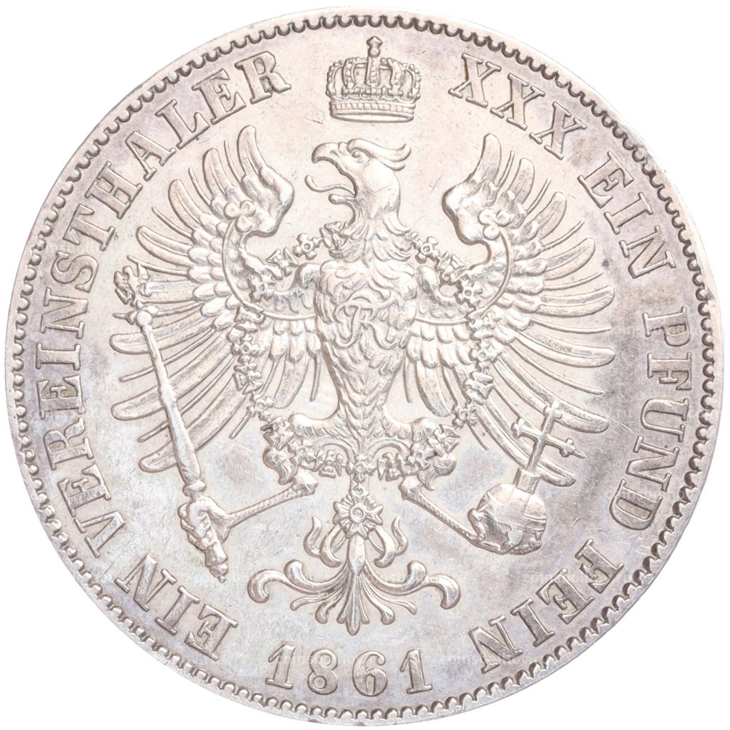Монета 1 союзный талер 1861 года A Пруссия