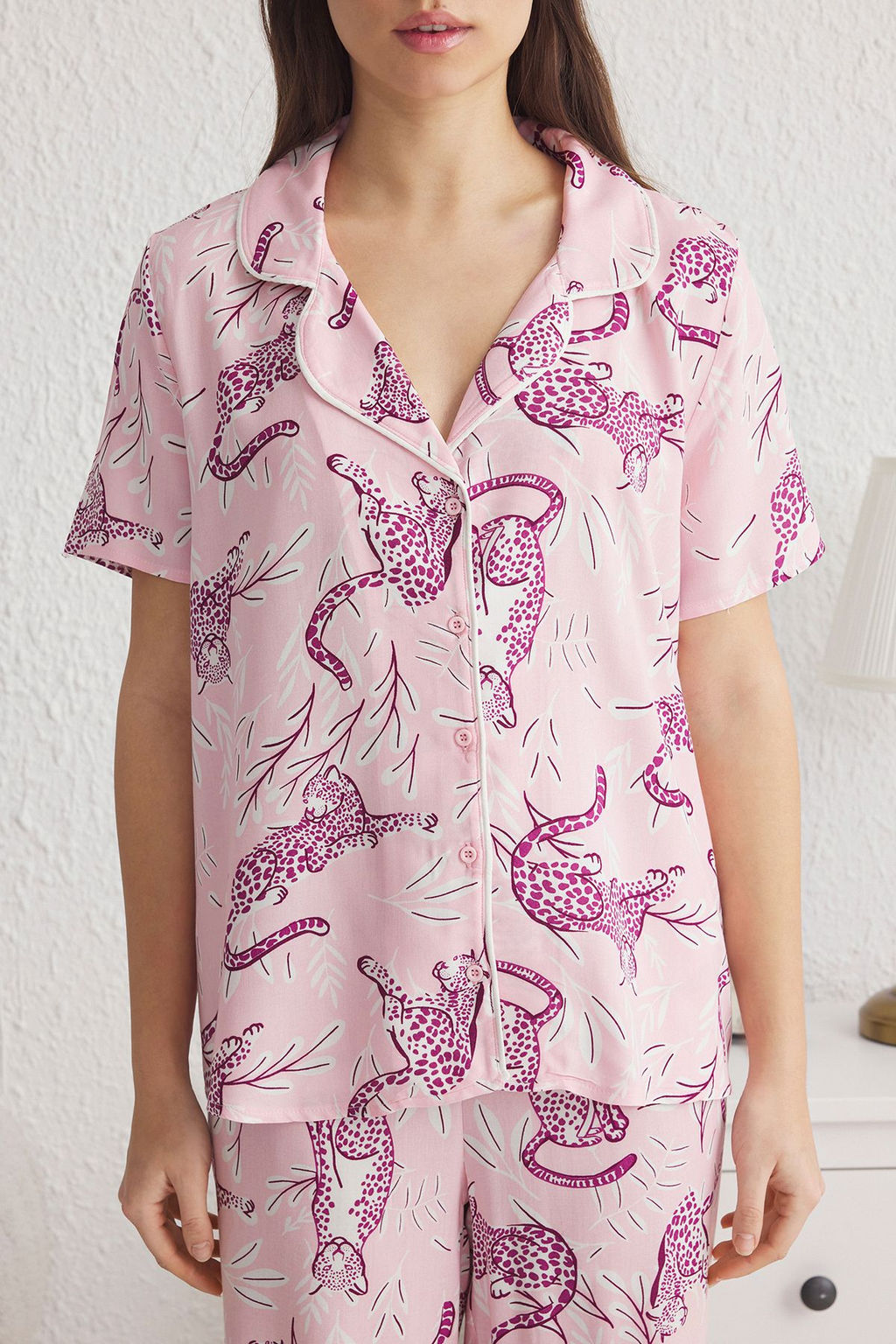 Trendyolmilla Pembe Hayvan Desenli Biyeli Viskon Dokuma Pijama Tak?m? THMSS25PT00022  фото 8