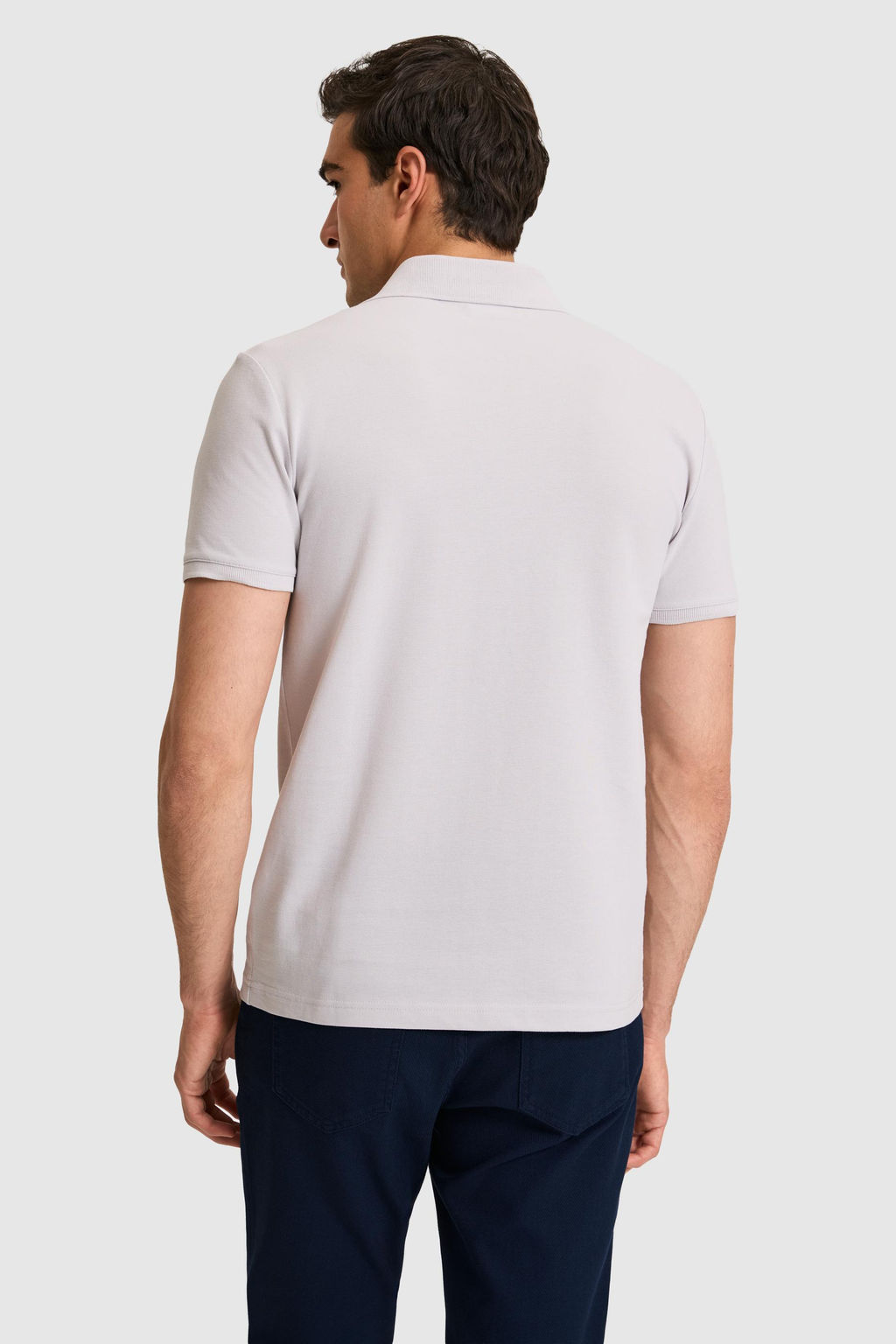 Erkek Slim Fit Polo Yaka A__k Gri Basic Ti__rt
