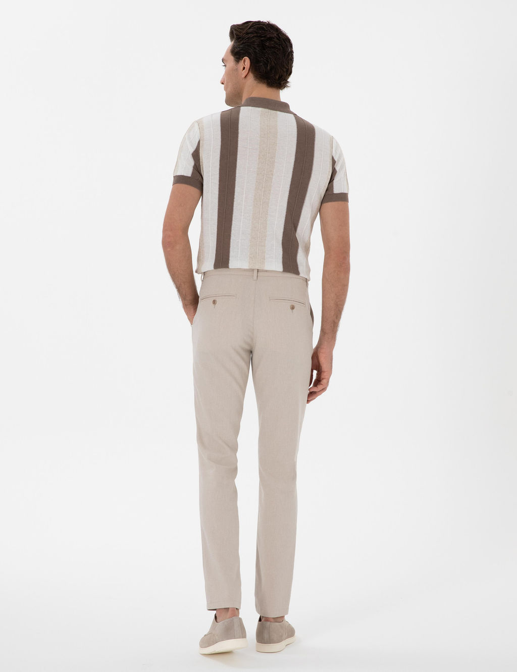 Bej Slim Fit Keten Kar___ml_ Beli Ba_c_kl_ Kanvas Pantolon - Cacharel фото 4