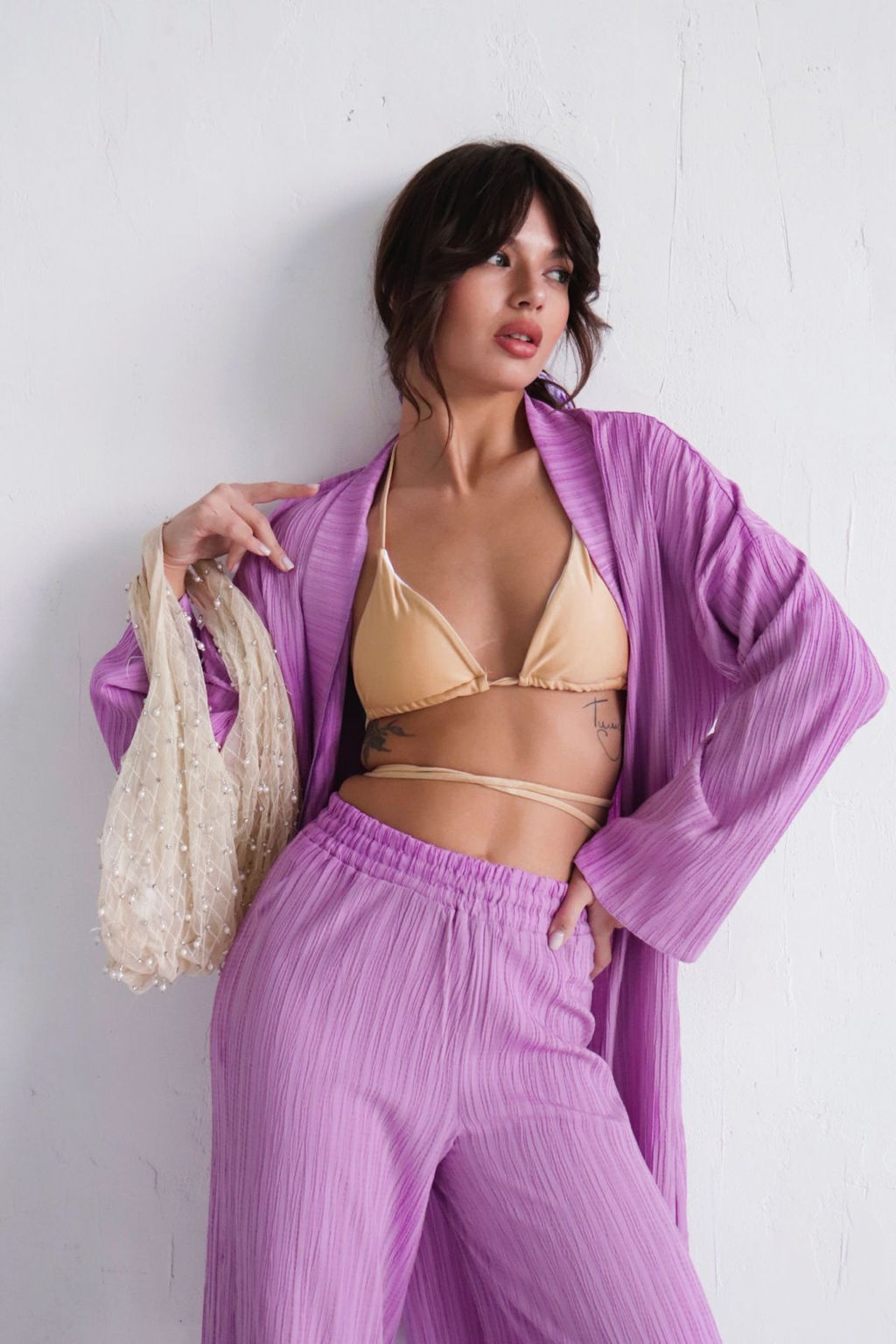 9540 Костюм из кимоно и брюк-палаццо сиреневый - Martichelli фото 12