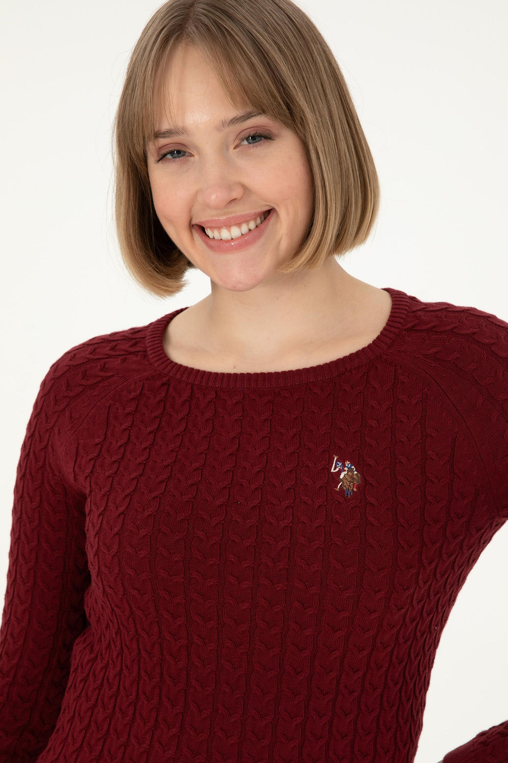 Женский бордово-красный базовый свитер с круглым вырезом Неожиданная скидка в корзине - U.s. polo assn фото 2