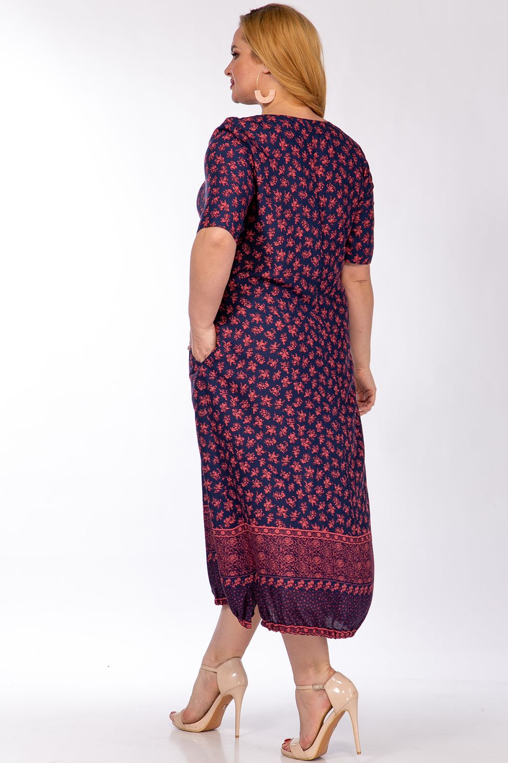 Платье синее с розовым принтом из вискозы plus size - Almond фото 5