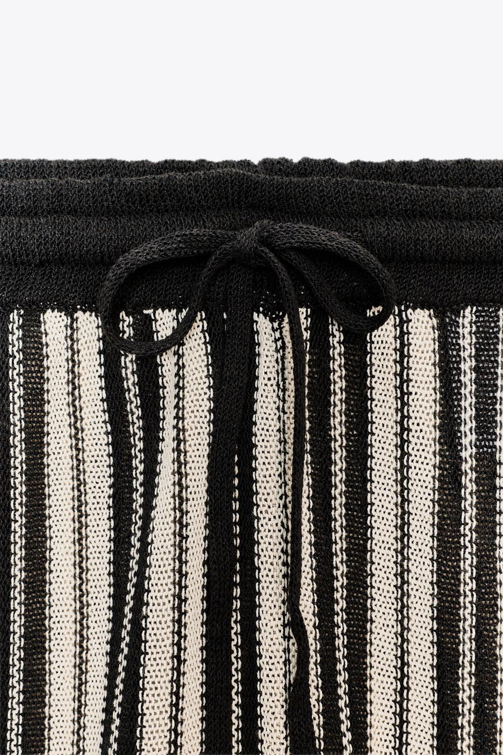 STRIPED CUFFED HEM LINEN BLEND TROUSERS - Zara фото 8