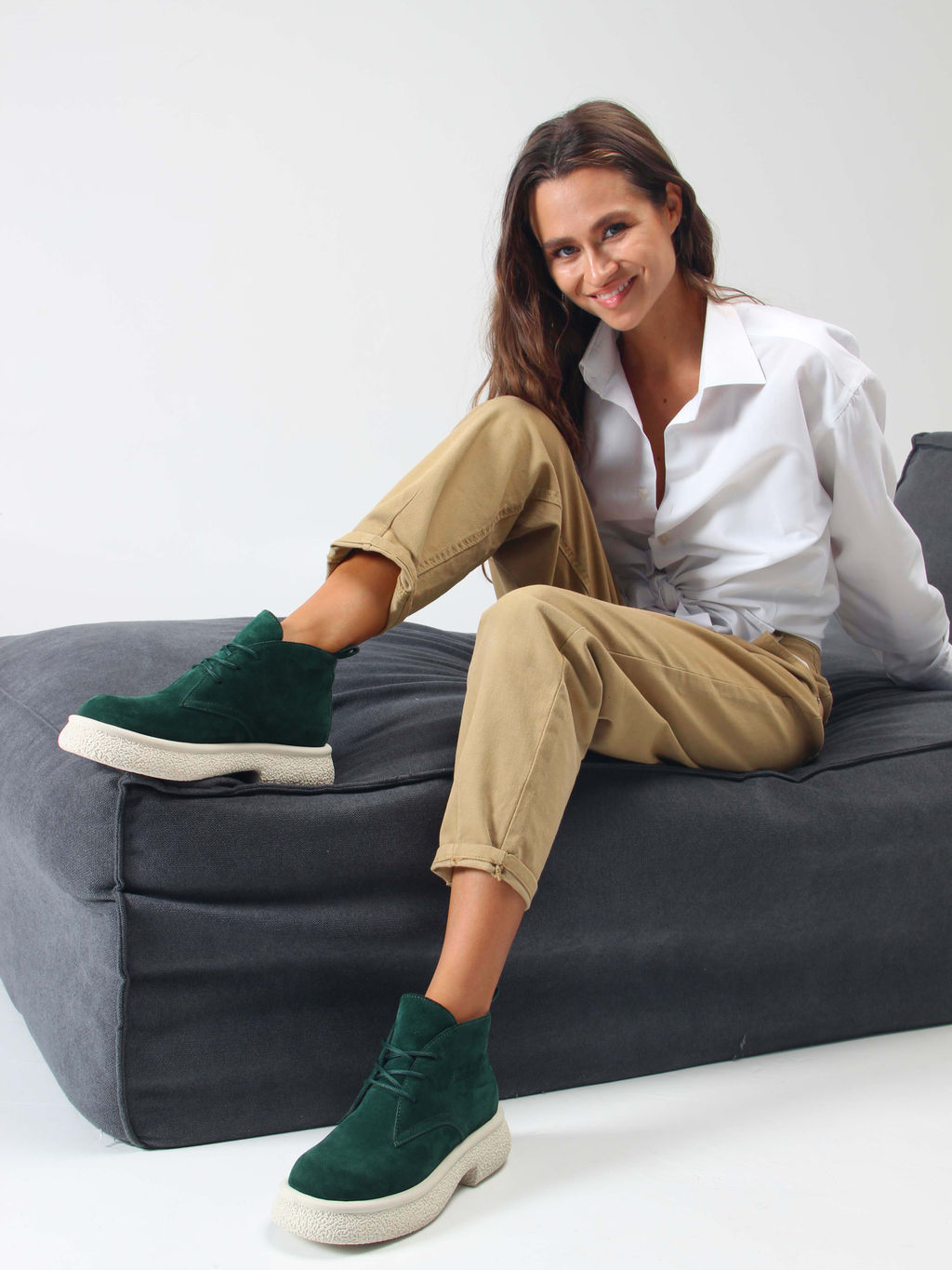 Ботинки 308.агатаw. зеленый замша/Байка