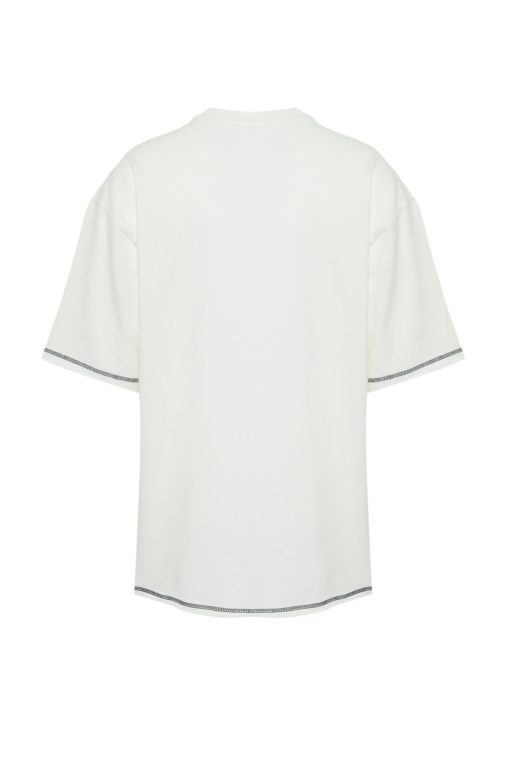 Ekru Oversize Dikis Detayl? %100 Pamuklu T-Shirt TMNSS24TS00094