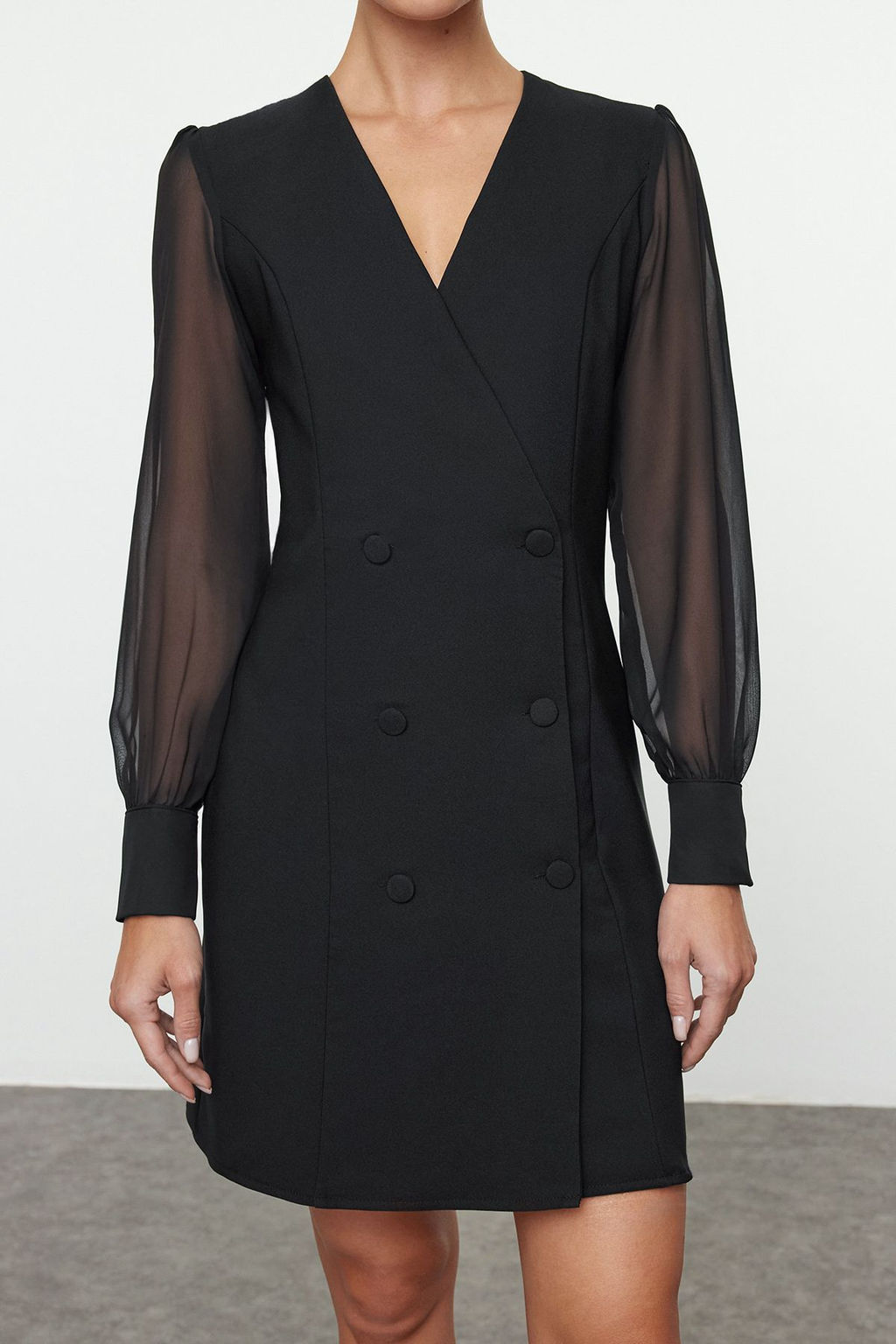 Siyah Sifon Kol Detayl? Mini Dokuma Ceket Elbise TWOAW25EL00138 - Trendyolmilla фото 2