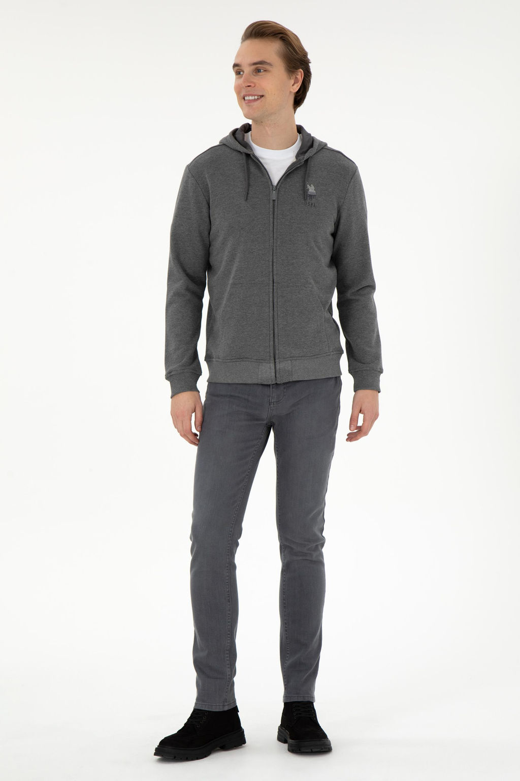 Мужской вязаный кардиган антрацитового меланжа Неожиданная скидка в корзине - U.s. polo assn фото 4