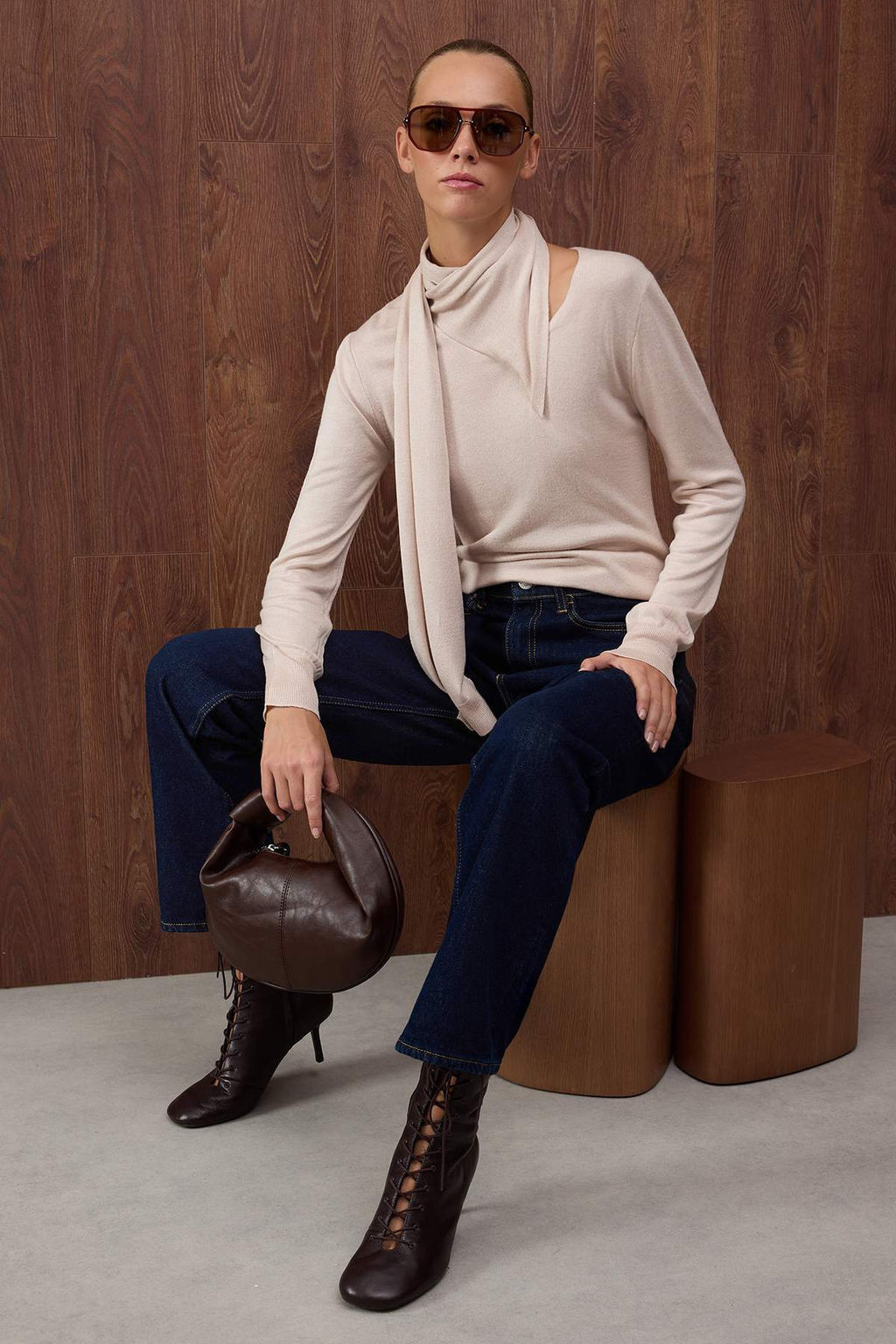 Ozel Koleksiyon Tas Merserize Gorunumlu Sal Yaka Detayl? Triko Kazak TWOAW26KZ00015