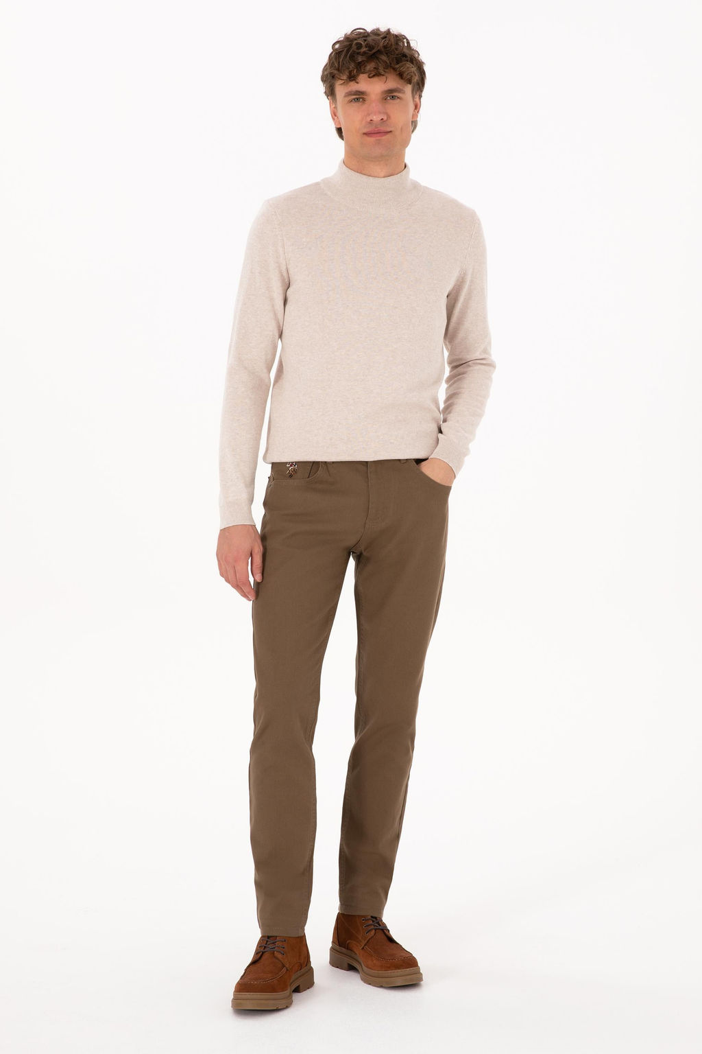 Erkek Haki Slim Fit Kanvas / Chino Pantolon