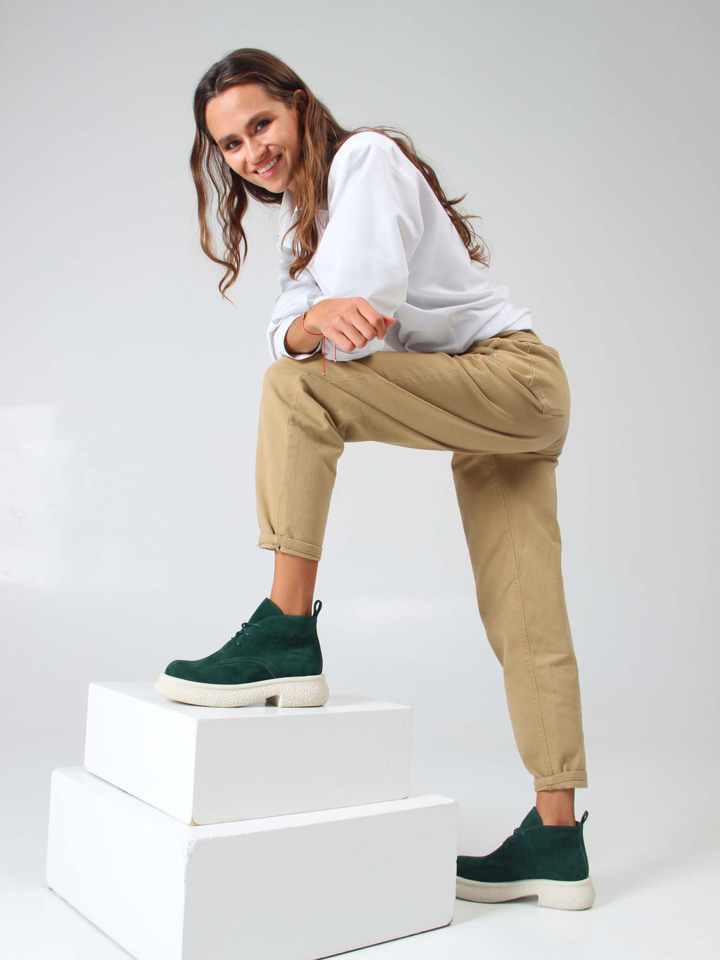 Ботинки 308.агатаw. зеленый замша/Байка