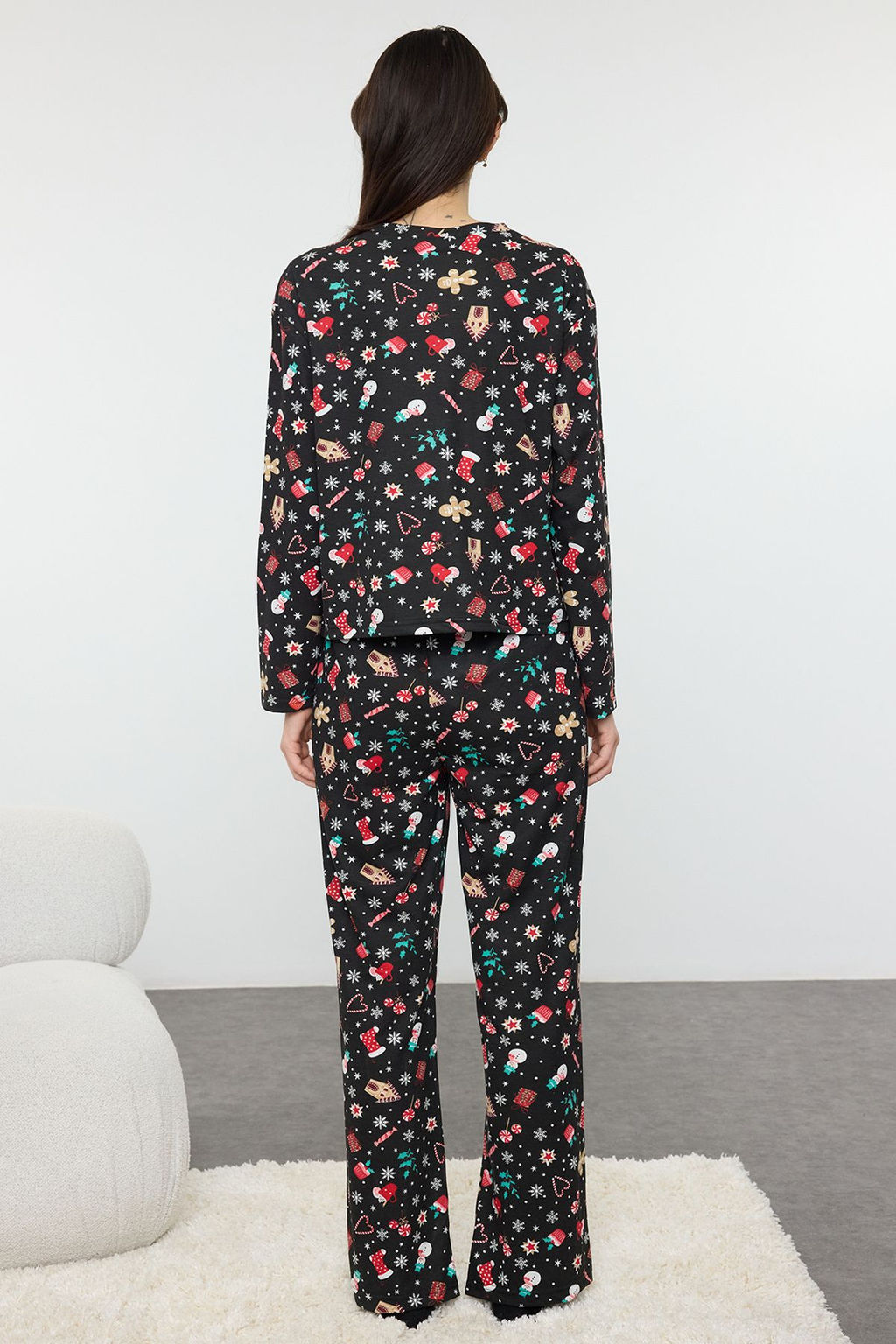 Siyah-Cok Renkli Y?lbas? Temal? Orme Pijama Tak?m? THMAW25PT00212 - Trendyolmilla фото 5