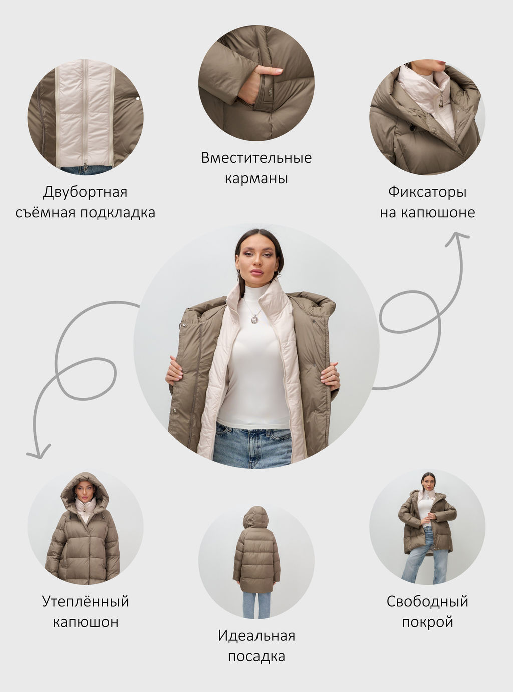 Куртка двубортная женская зимняя с капюшоном коричневого цвета 7736K Бренд: Visdeer  фото 26