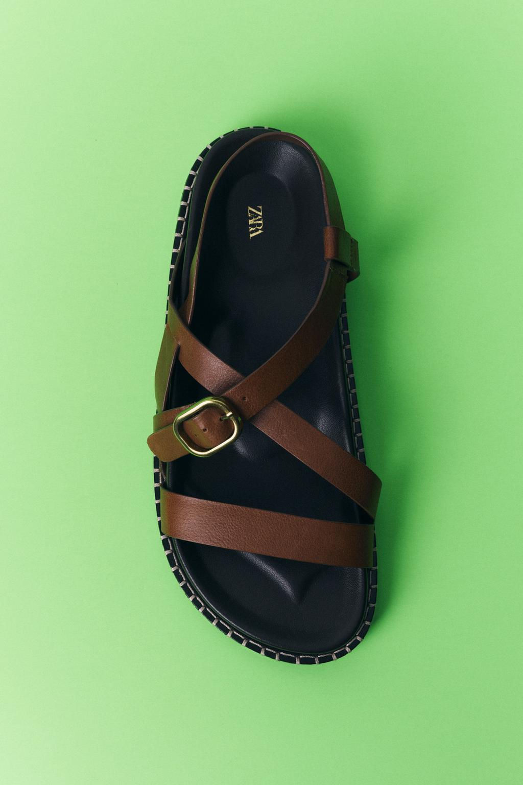 FLAT LEATHER SANDALS WITH CRISS-CROSS STRAPS - Zara фото 4