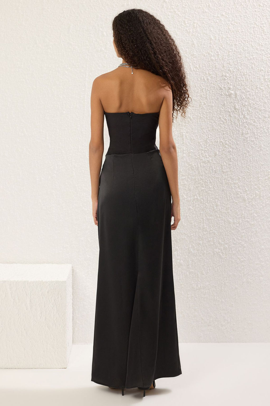 Siyah Straplez Dokuma Uzun S?k Mezuniyet/Balo Abiye Gece Mezuniyet Elbisesi TPRAW25EL00195