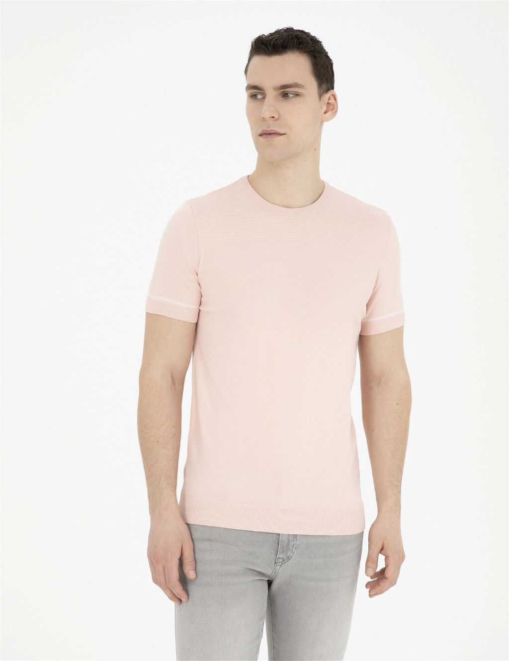 A__k Pembe Slim Fit Bisiklet Yaka Triko Ti__rt