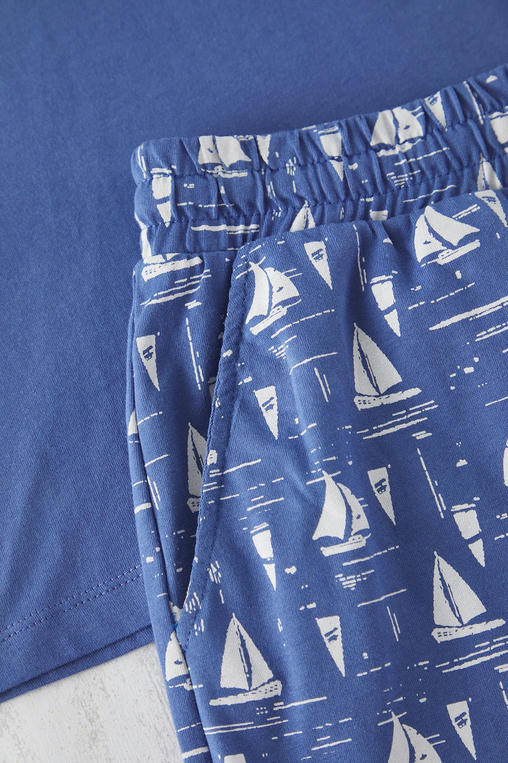Trendyolmilla Man Mavi Slim Fit Bask?l? Orme Sortlu Pijama Tak?m? TMNSS25PT00031  фото 6