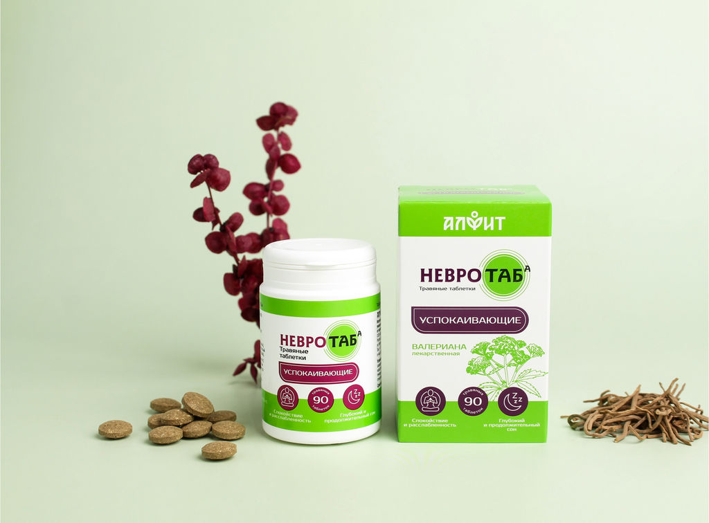 Травяные таблетки "Невротаб", 45 г (90 таб по 0.5 г) Новинка Алфит 8536