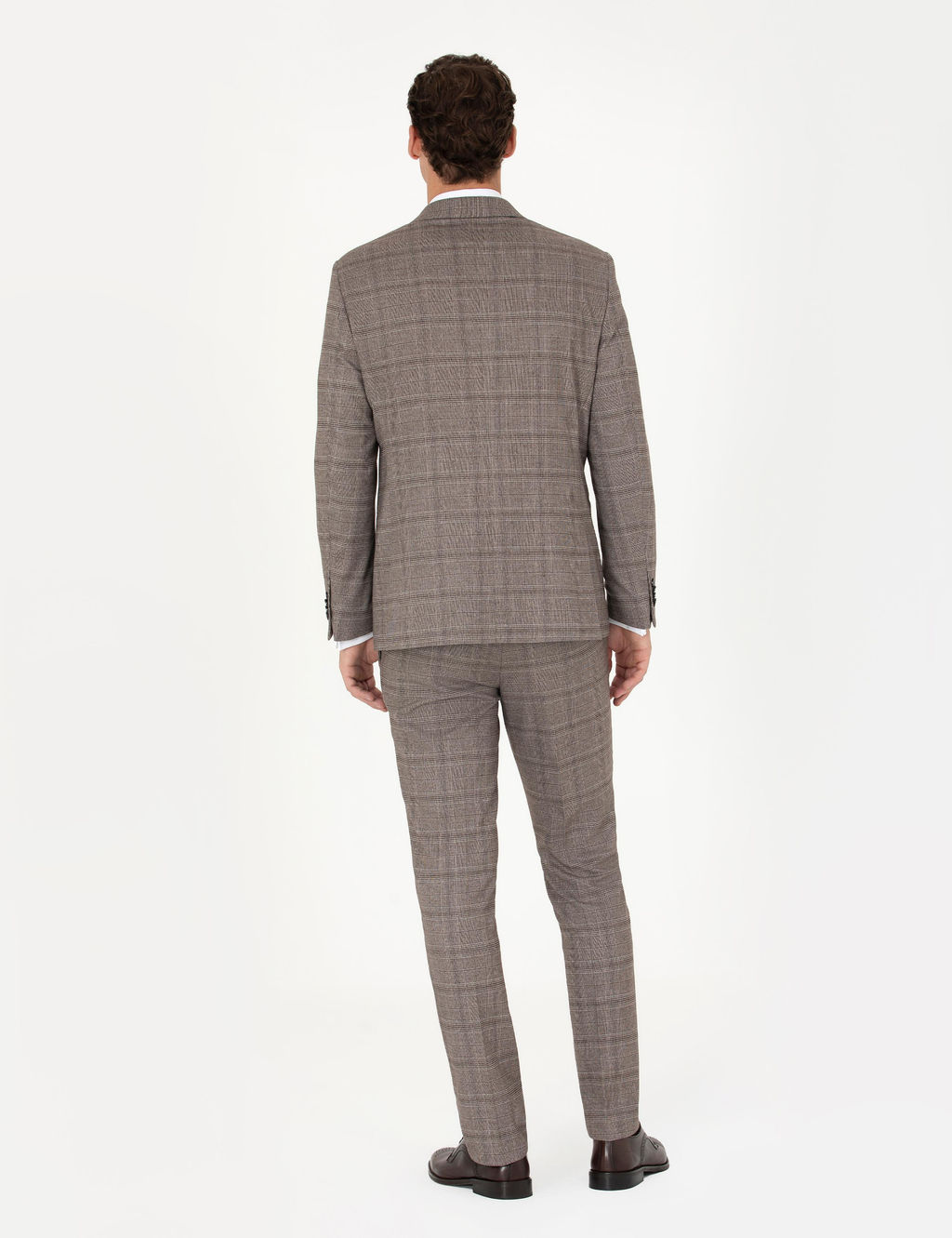 A__k Kahverengi Slim Fit Ekose Tak_m Elbise