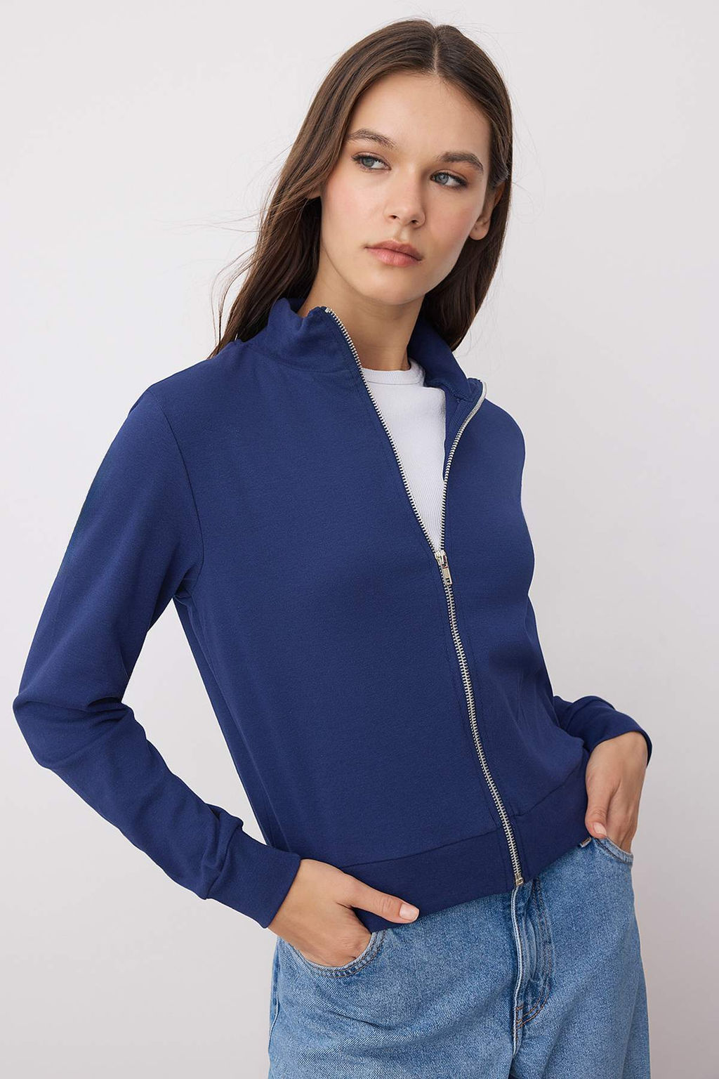 Lacivert Fermuarl? Slim/Vucuda Oturan Orme Sweatshirt TWOSS25SW00006 - Trendyolmilla фото 10