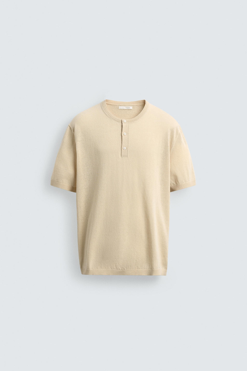 CAMISETA PUNTO CUELLO PANADERO ALGOD?N - LINO / Crudo