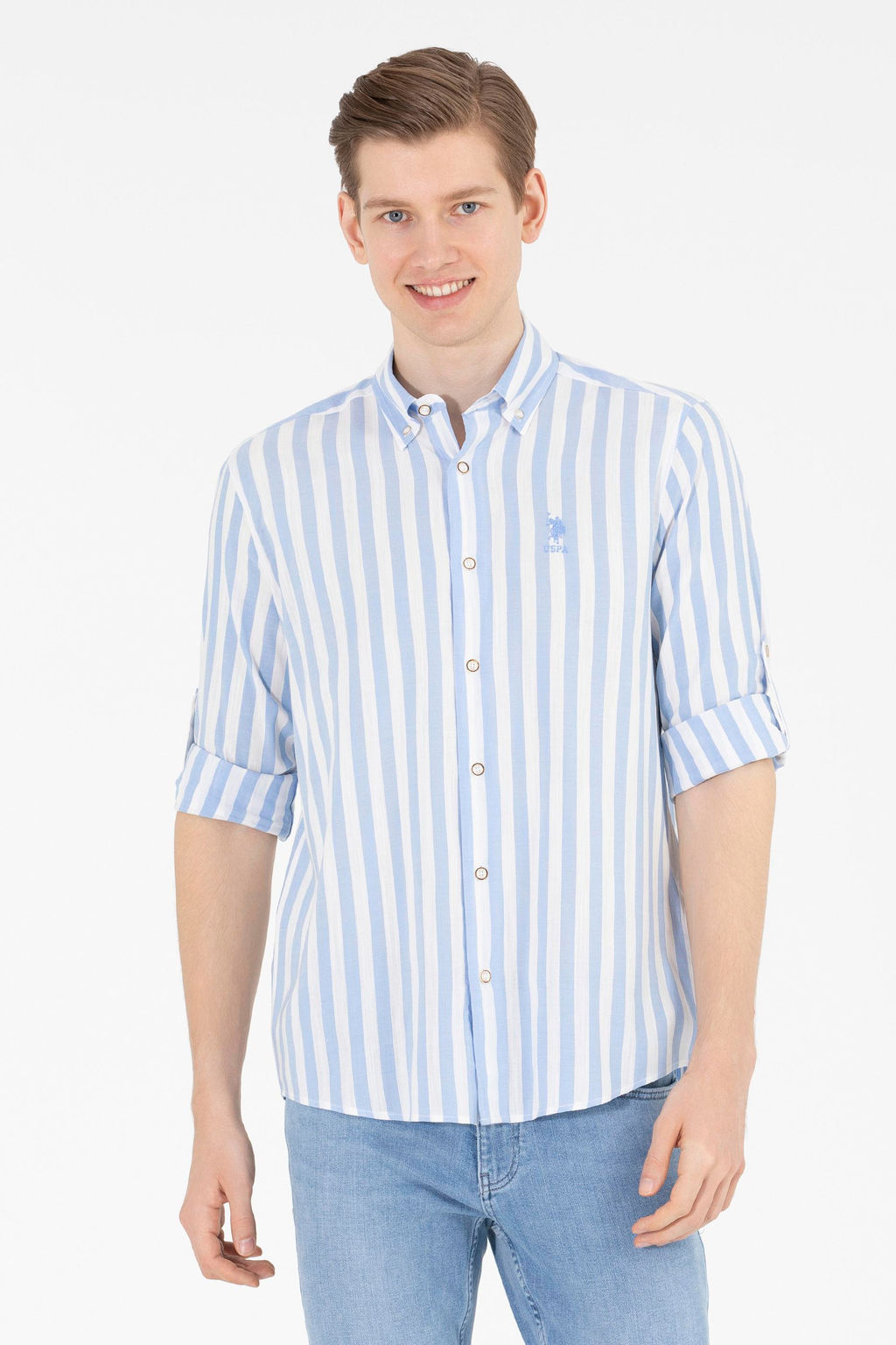 U. S. Polo Assn / Мужская синяя рубашка с длинным рукавом - U.s. polo assn фото 16