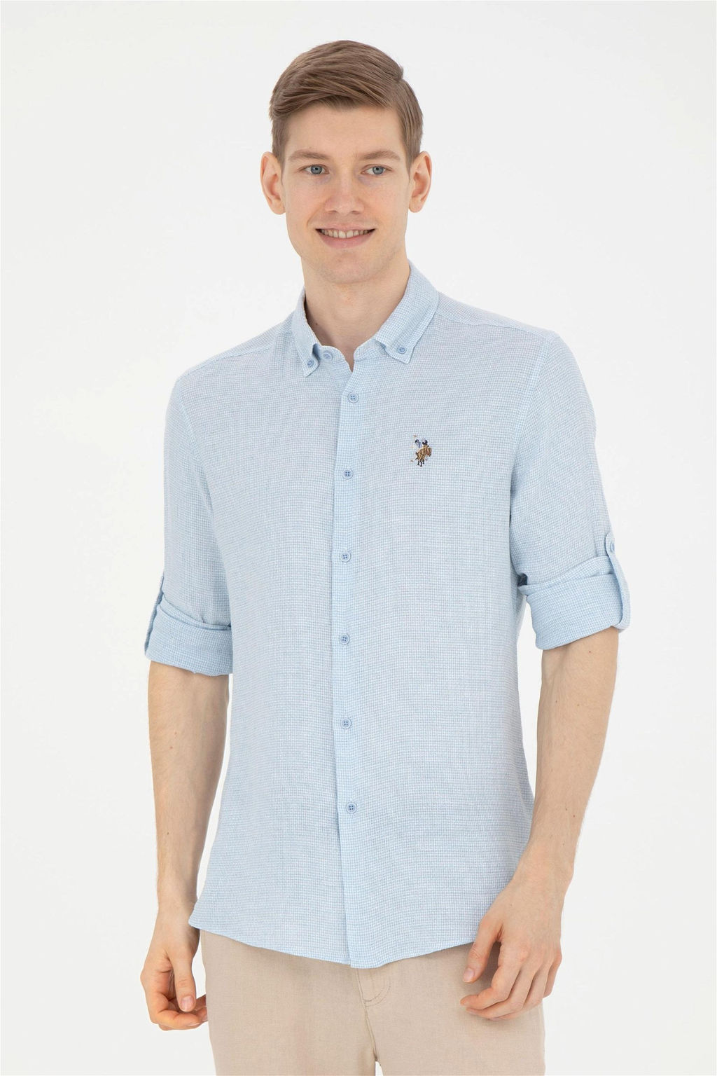 Мужская голубая рубашка с длинным рукавом - U.s. polo assn фото 3