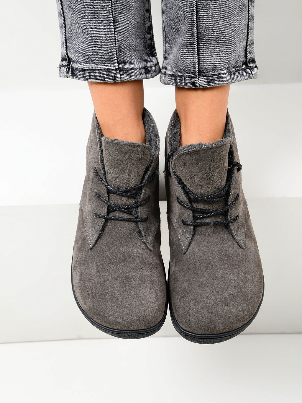 Босоногие ботинки 208.NATAbl.Серый замок замша/шерсть