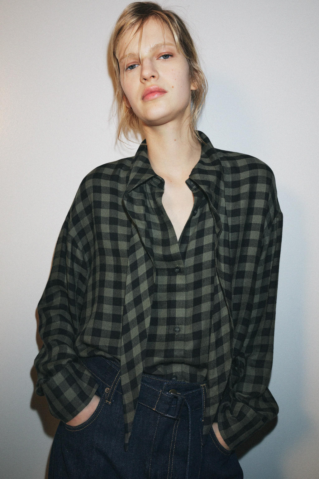 GINGHAM SHIRT WITH SCARF ZW COLLECTION - Zara фото 9