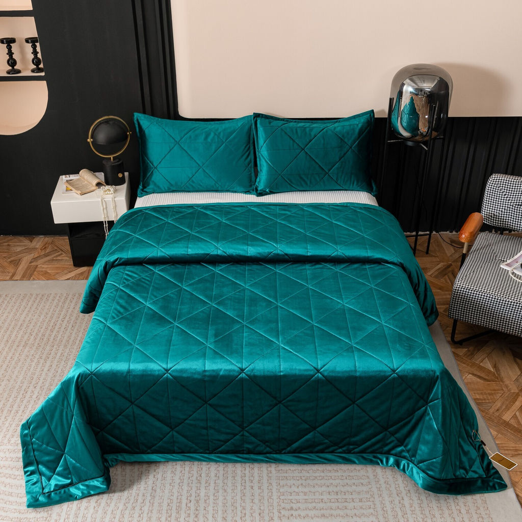 Велюровое покрывало в клетку и две наволочки OVL045 240*260/50-70 2 шт - Ситрейд фото 2