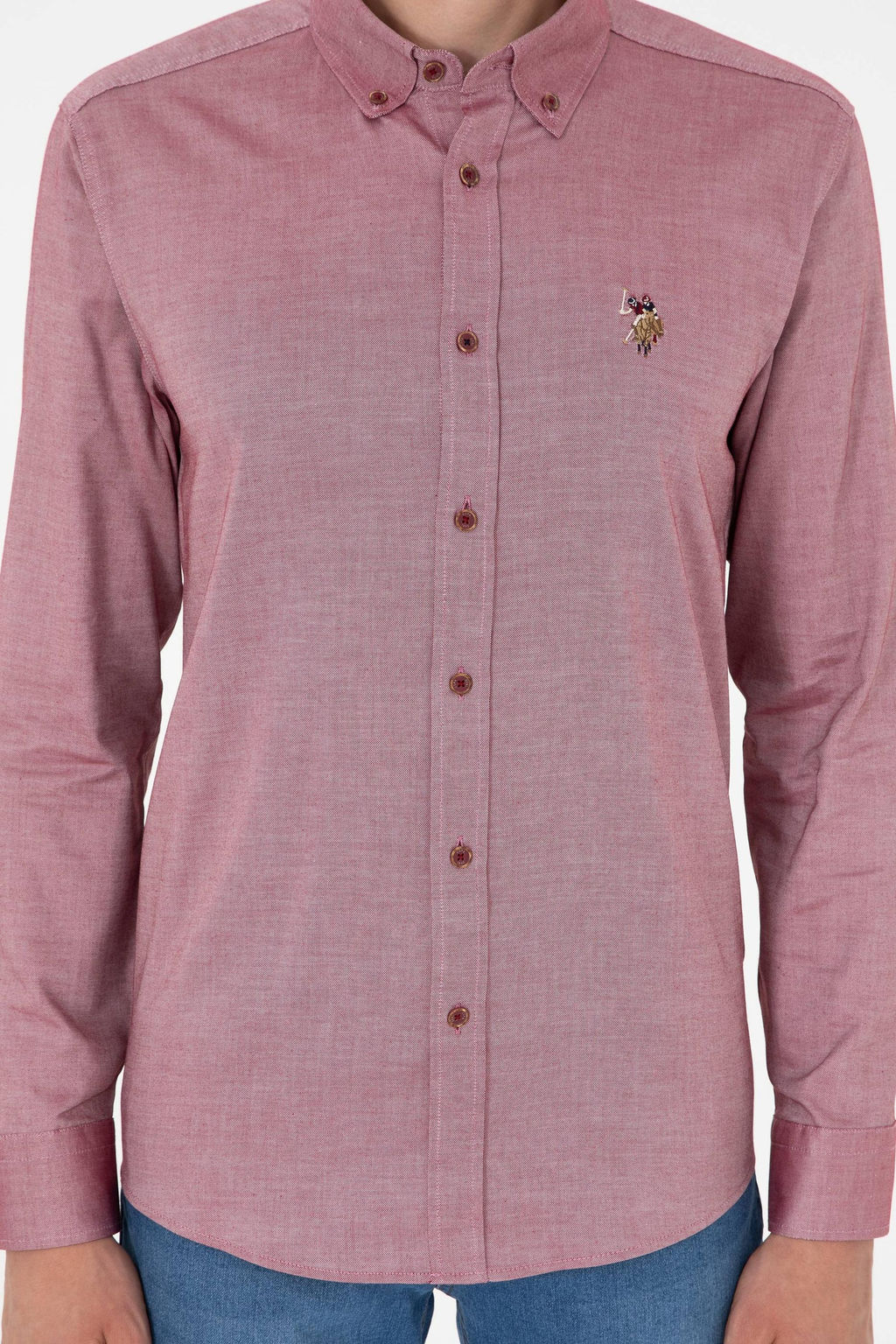 Мужская бордово-красная базовая рубашка с длинным рукавом Неожиданная скидка в корзине - U.s. polo assn фото 6