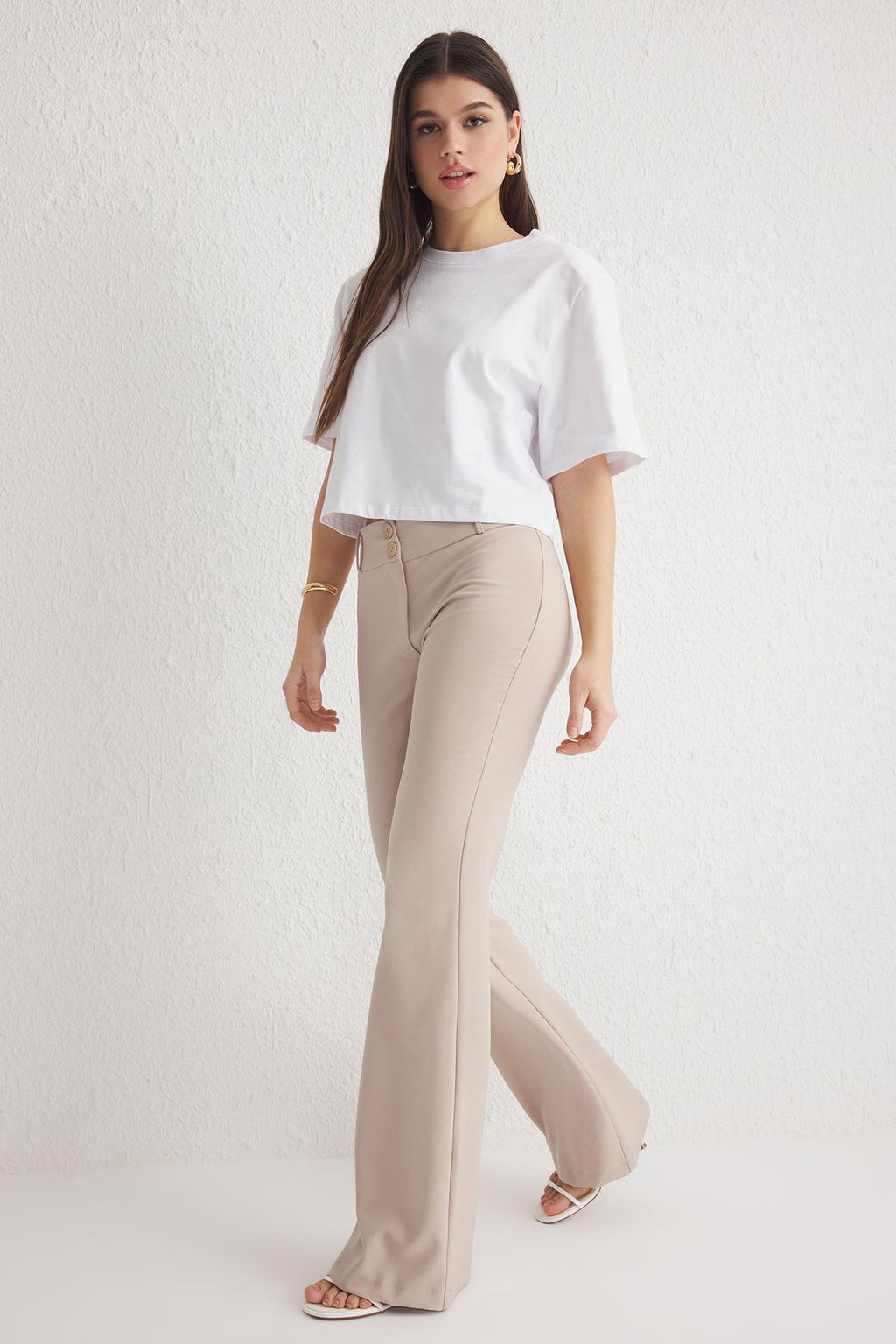 TRENDYOLMILLA Siyah Ispanyol Paca Normal Bel Dokuma Pantolon TWOSS25PL00065 фото 3