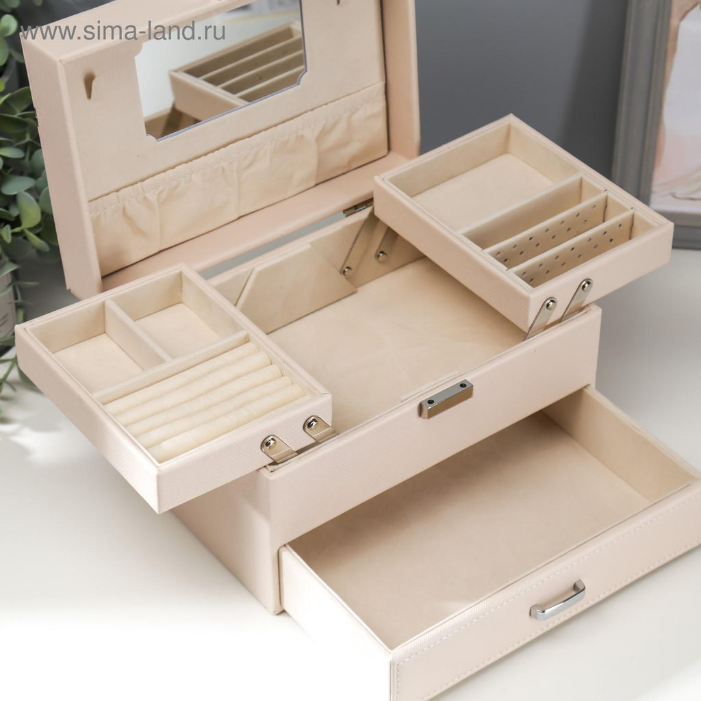 Шкатулка кожзам для украшений Яблочный цвет молочная 14х16х22,5 см - Simaland фото 3