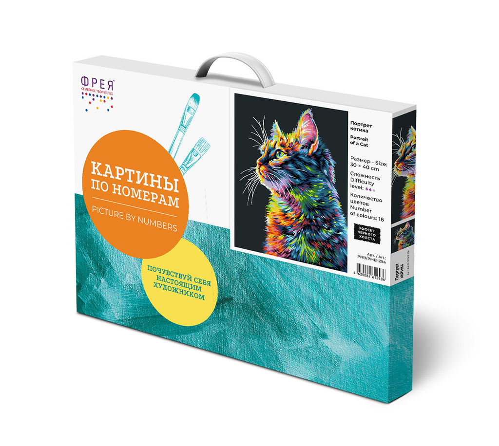 ФРЕЯ PNB/PMB-294 Набор для раскрашивания по номерам ( эффект черного холста ) 40 х 30 см Портрет котика