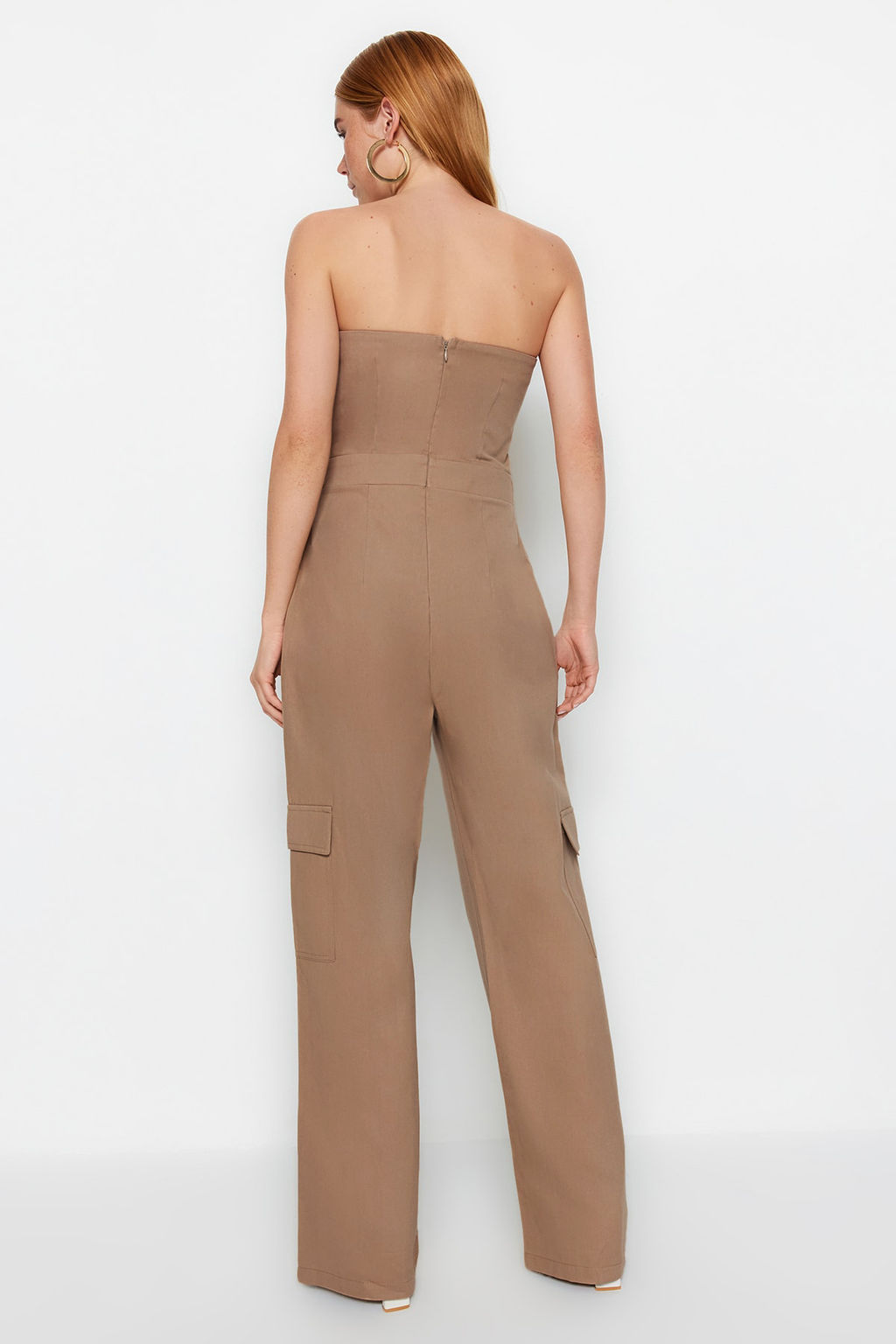 TRENDYOLMILLA Camel Kargo Cepli Straplez Yaka Maxi Dokuma Tulum TWOSS23TU00192  фото 18