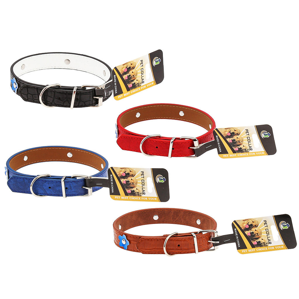 Пэт тойс (Pet toys) Ошейник для собаки Цветы 2,4х51см, металлическая застежка, под кожу, с декором, на картоне, цвета в ассортименте: красный, синий, черный, коричневый (Китай) фото 4