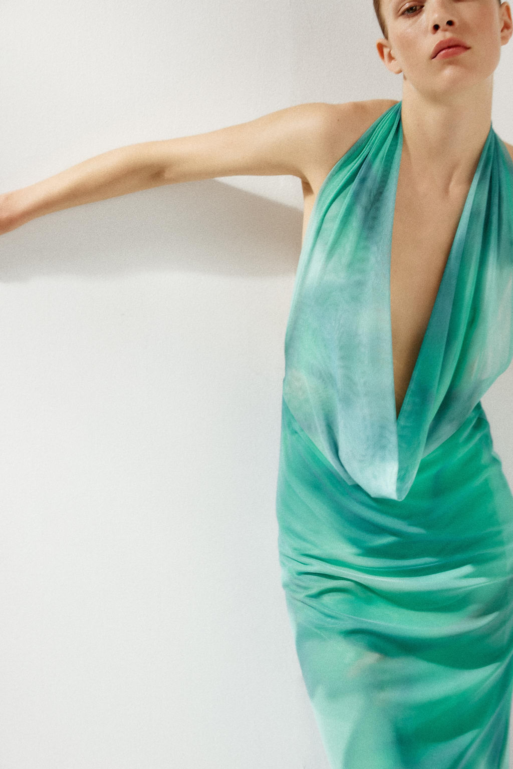 PRINTED TULLE MAXI DRESS - Zara фото 14