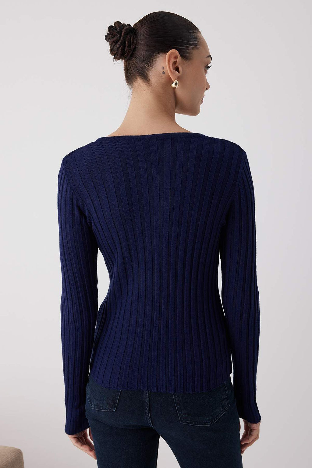 Wardrobe Essentials Lacivert Merserize Gorunumlu Fitilli Triko Kazak | TWOAW26KZ00099 - Trendyolmilla фото 4