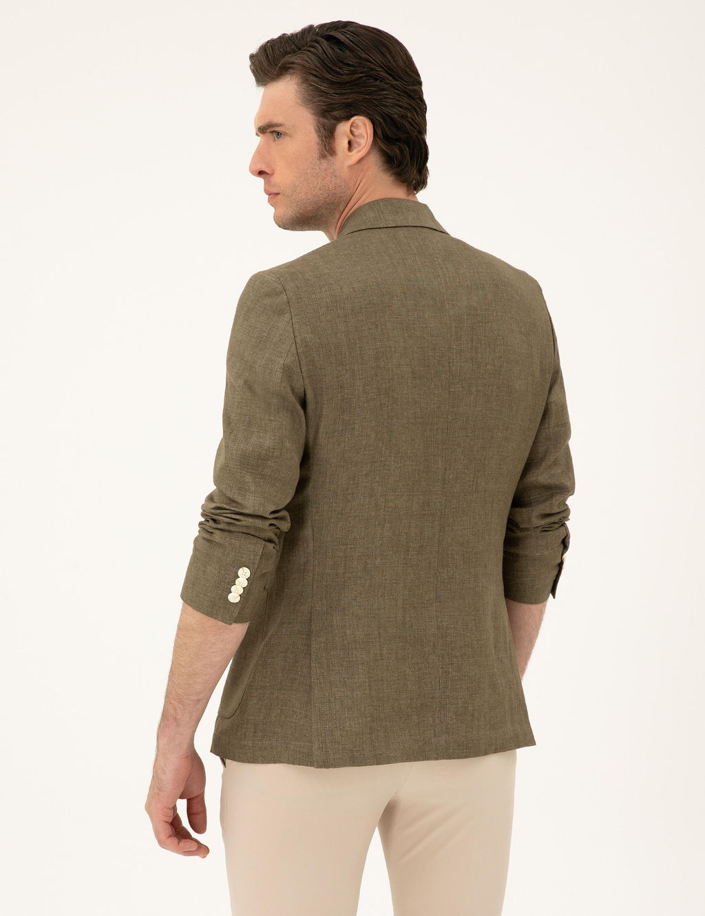 Льняная куртка приталенного кроя цвета хаки - Cacharel фото 5