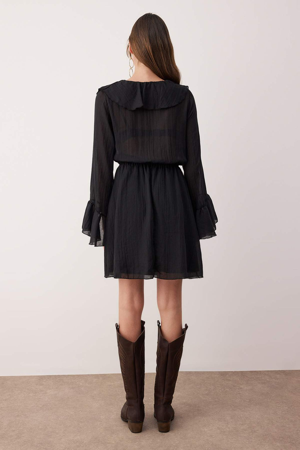 Siyah F?rf?r Detayl? Boho K?sa / Mini Dokuma Elbise TWOAW26EL00172 - Trendyolmilla фото 4