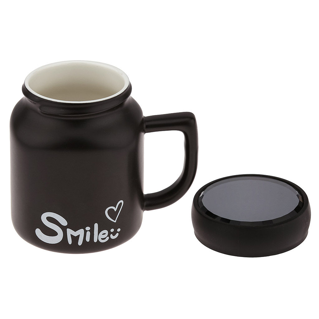 Кружка фарфоровая Smile 480мл, 8,7х8,7см h11см, матовая глазурь, с деколью, цвет - черный, пластмассовая, винтовая крышка, герметичная, с силиконовым уплотнителем, д/горла 6,3см, д/основания 6см, в подарочной коробке (Китай) - Домашняя мода фото 2