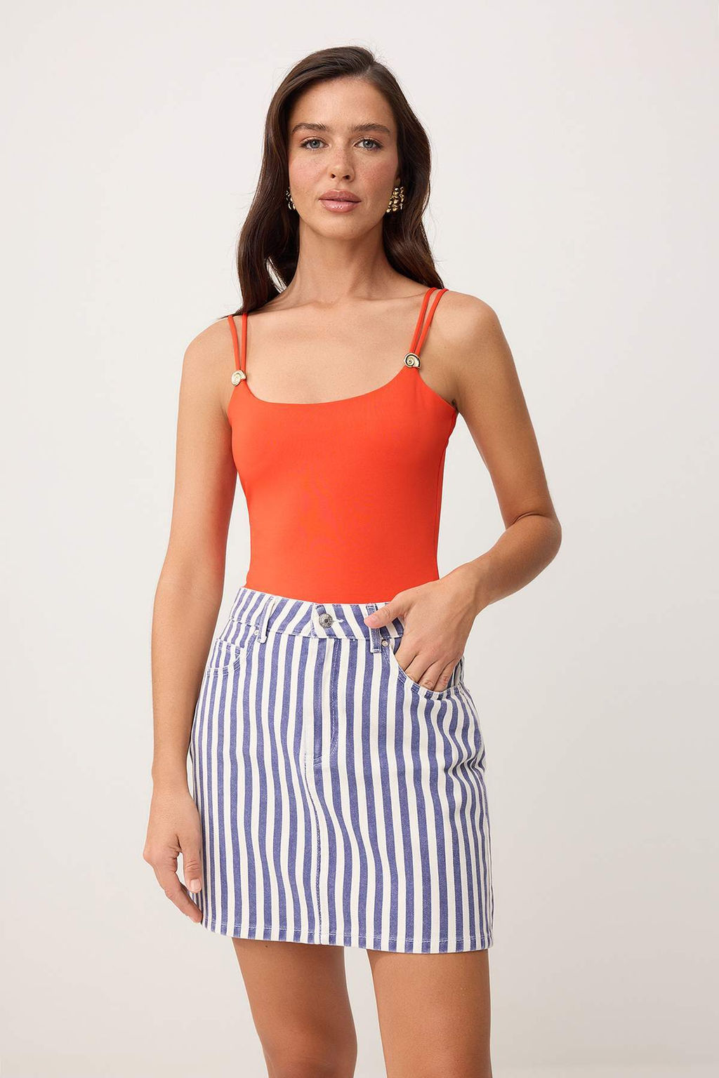 Cok Renkli Cizgili Mini Denim Etek TWOSS26ET00154 - Trendyolmilla фото 3
