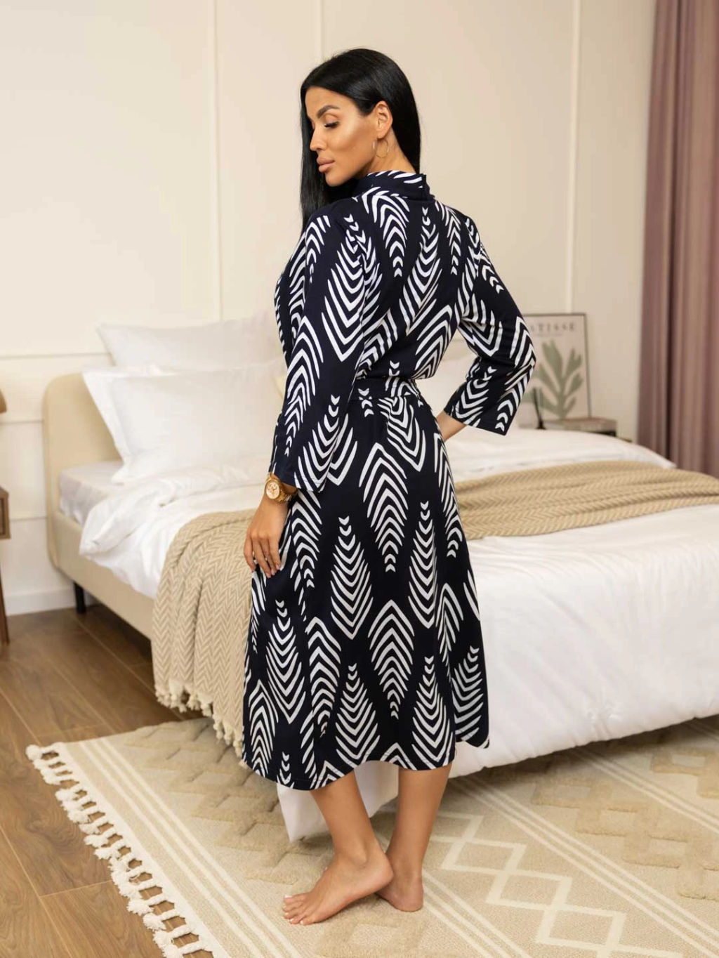 Халат женский, цвет синий белый